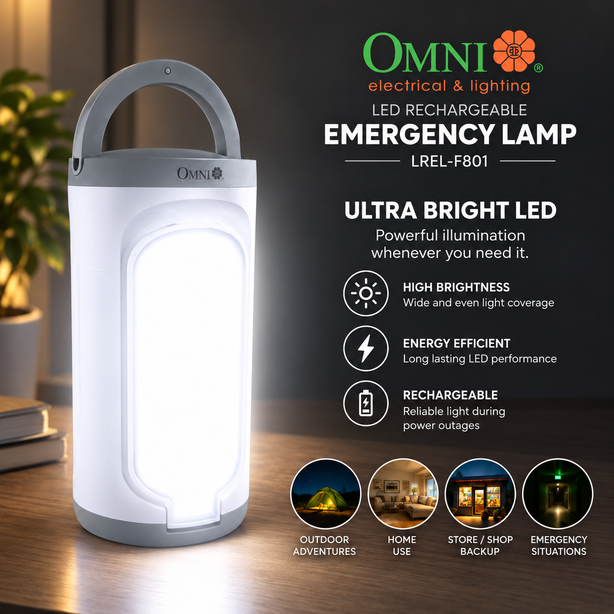 OMNI LED Rechargeable Emergency Camping Lamp LREL-F801 - Image 1